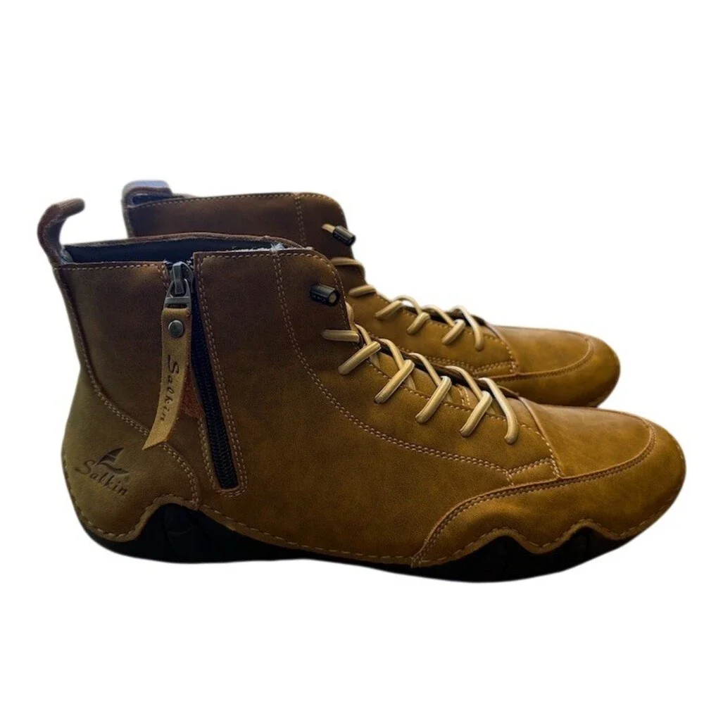 Salkin Men's Chukka Ankle Boots Brown Lace Up Side Zip Size 13 EU 47